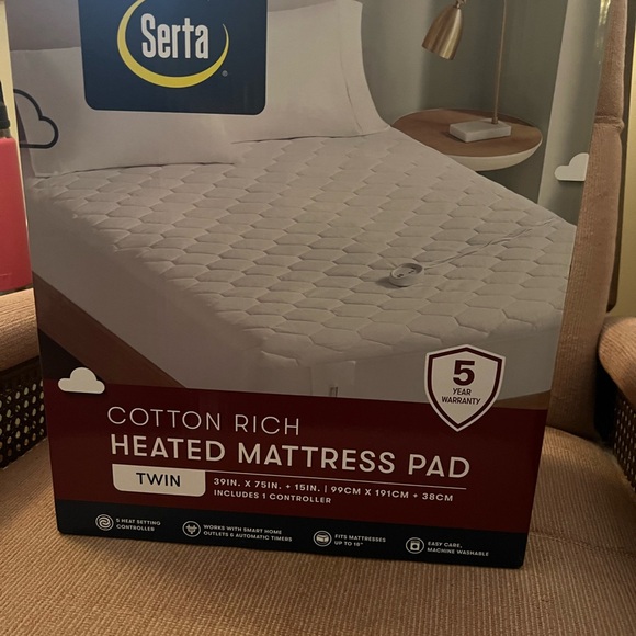 Serta Other - Serta Cotton-Rich Heated Mattress Pad - Twin, White